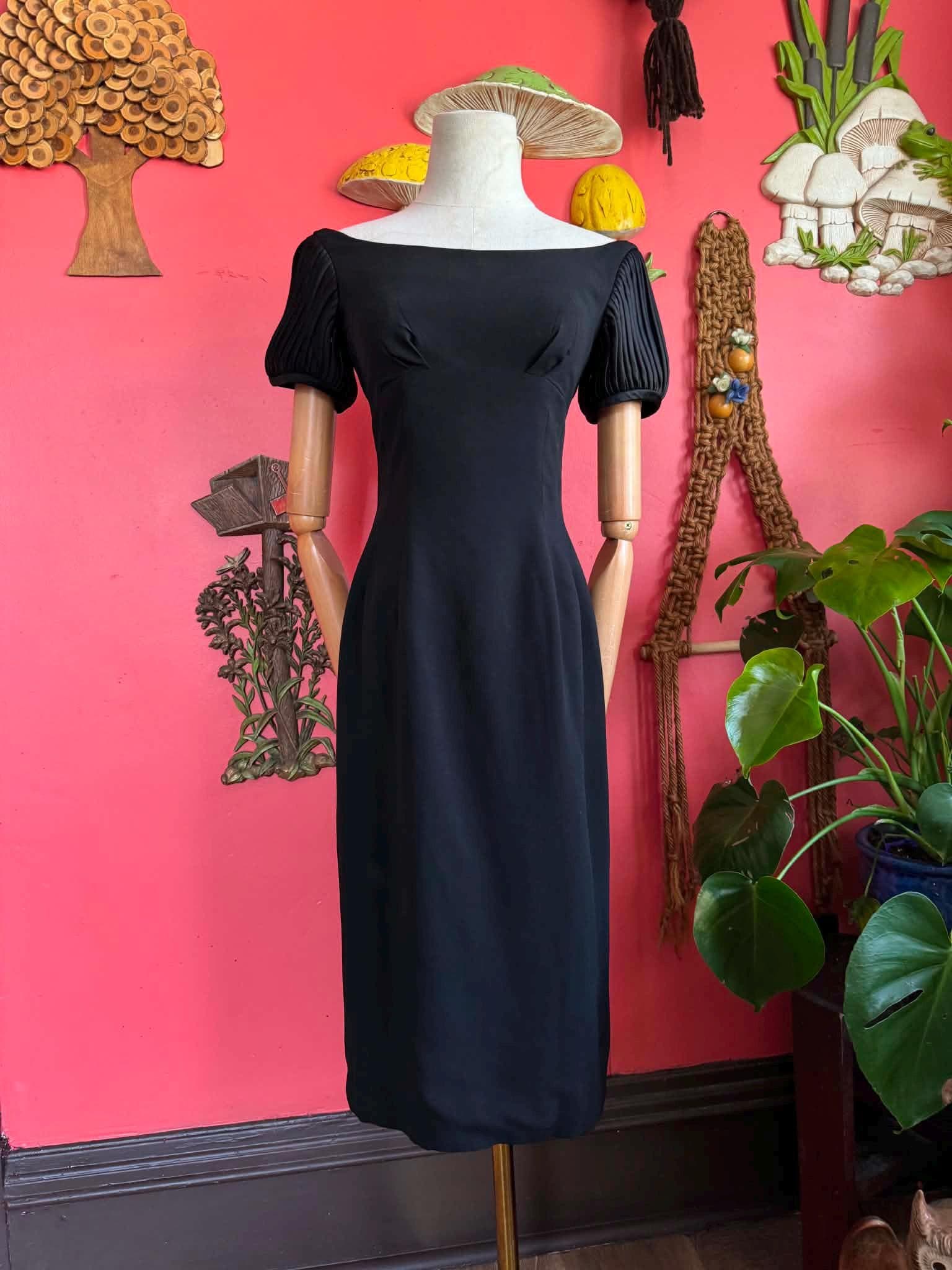 1950s rayon cage sleeve sheath dress, photo 1