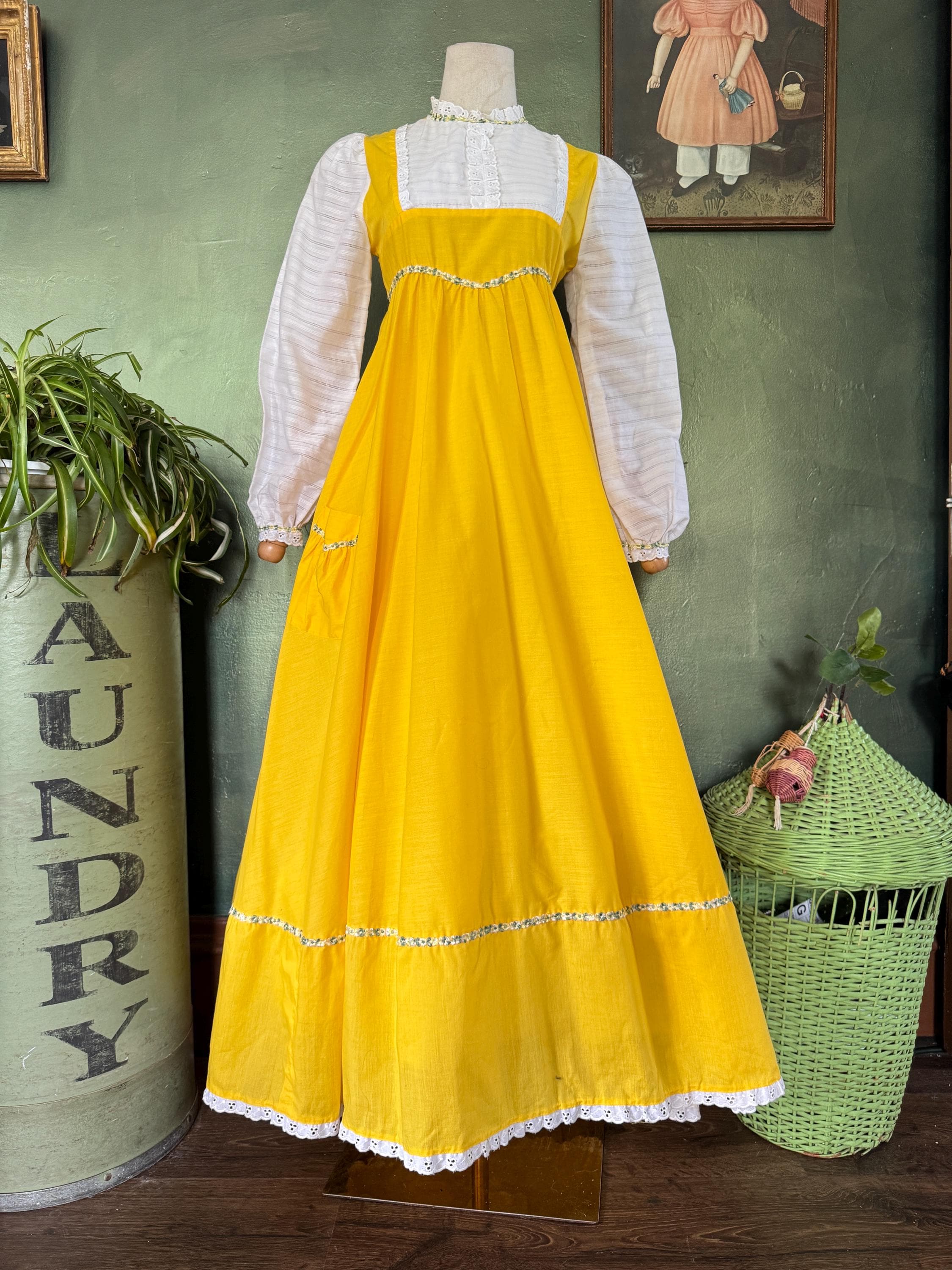 1960  Yellow and White Floral Maxi Dress, photo 1