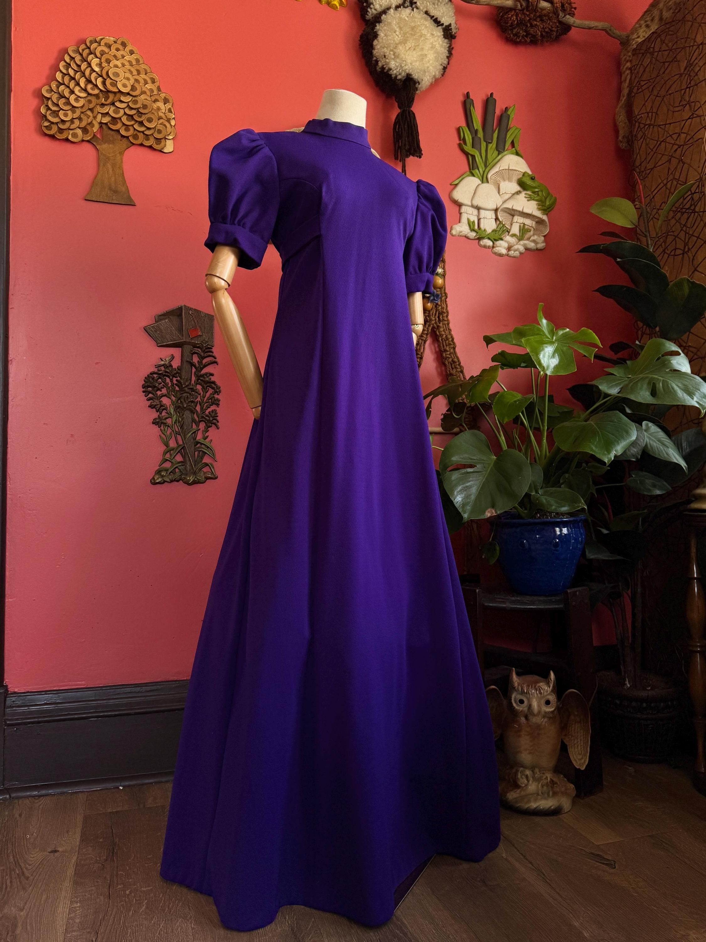 1960s purple empire waist maxi dress, photo 1