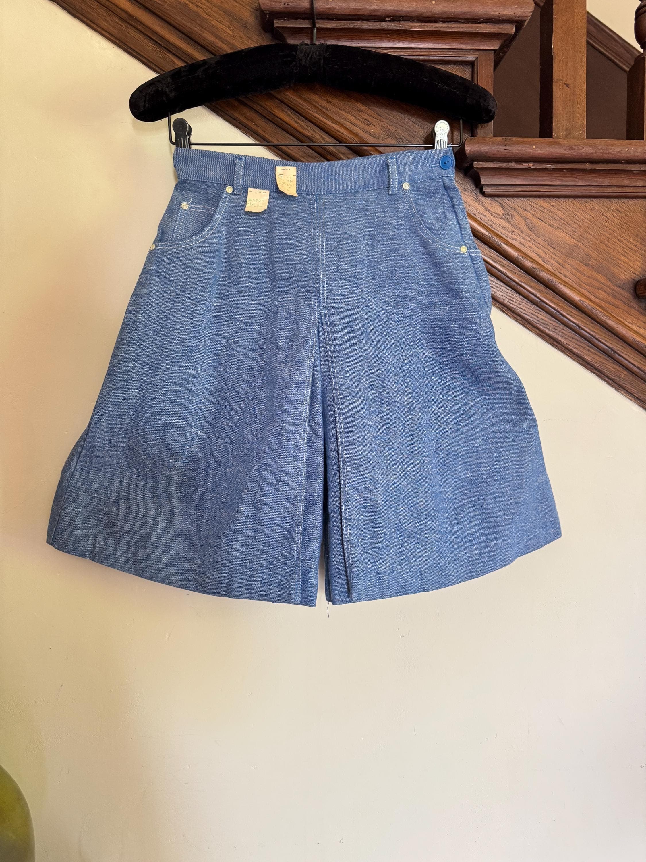 1950s Early 60s Light Blue Deadstock Denim Shorts, photo 1