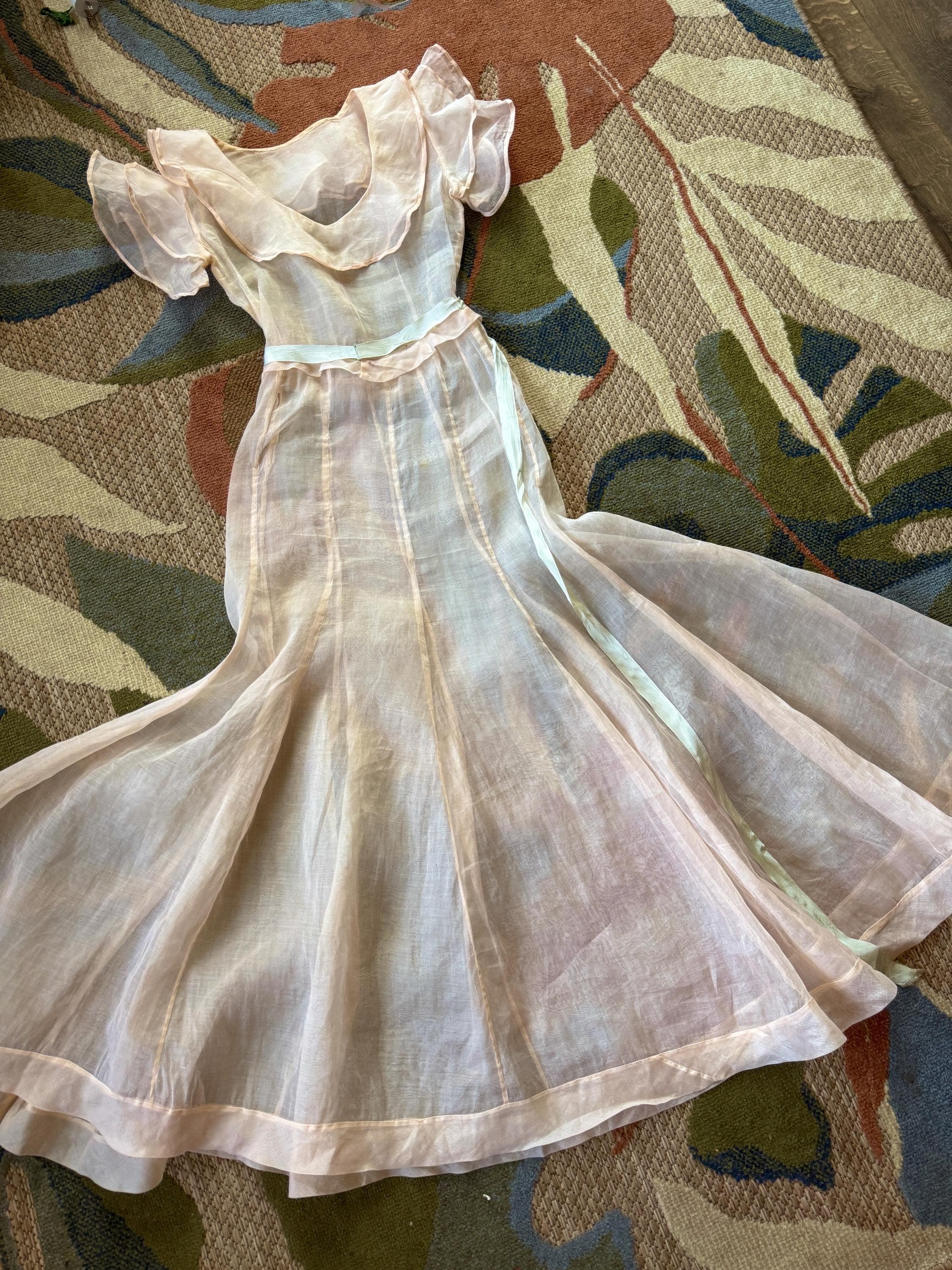 1930s Organza flutter sleeve Dress
