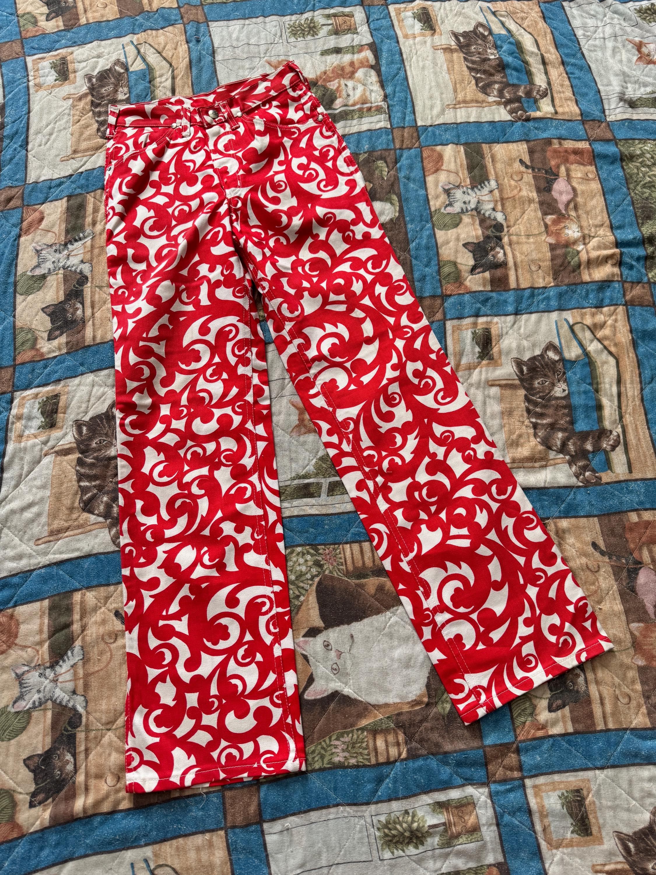 1960s  Deadstock Red & White Printed Denim, photo 1