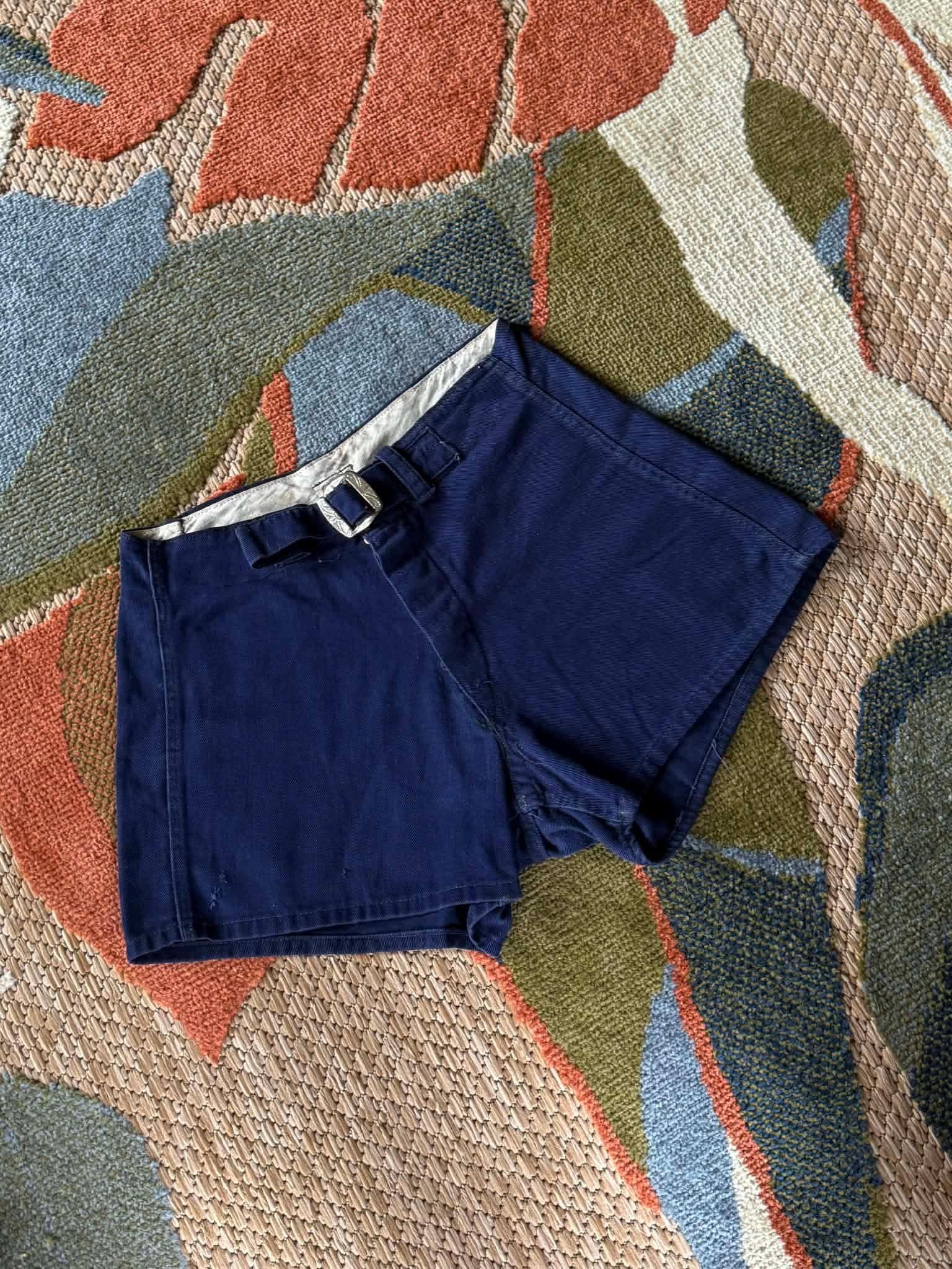 1940s navy button up shorts