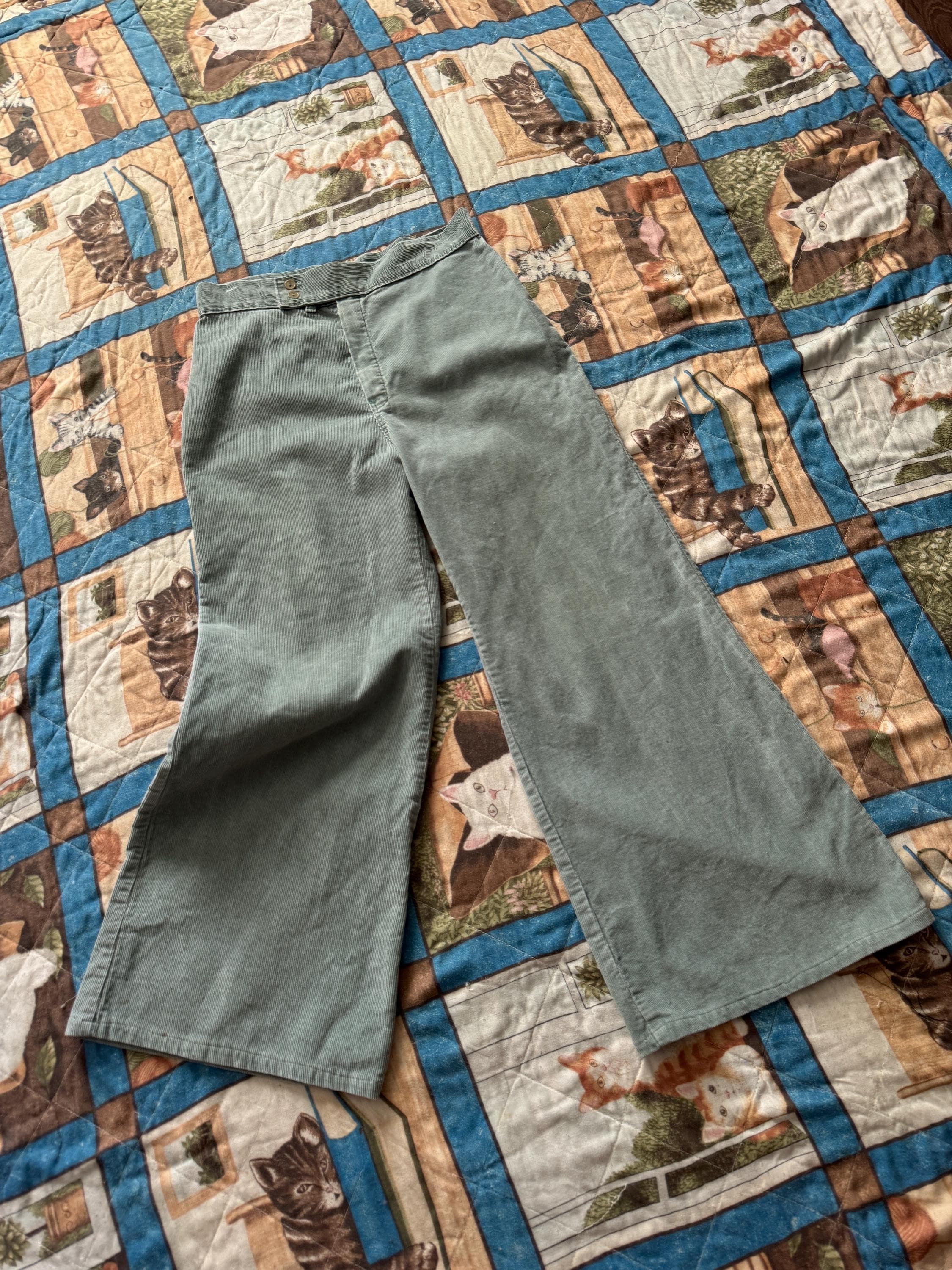 1970s  Sage Green Corduroy Flares