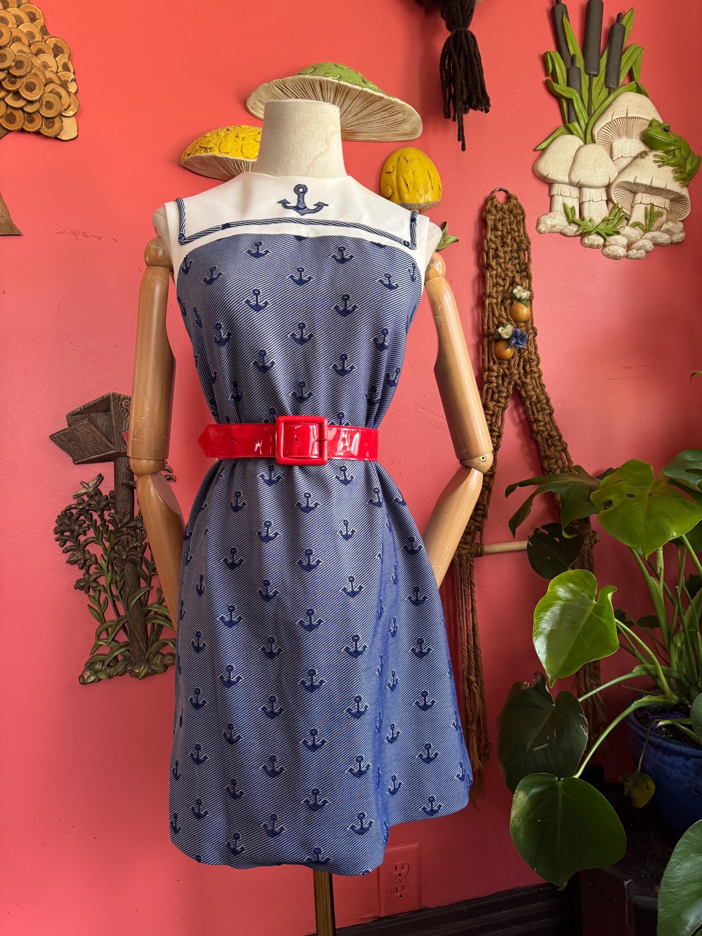 1960s nautical anchor print shift dress, photo 1